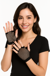 Black Short Fingerless Fishnet Gloves - Costume Accessory